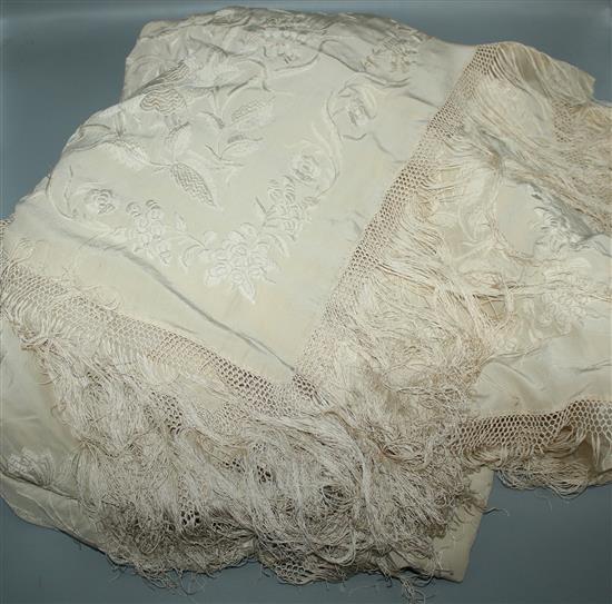 Cream silk embroidered shawl